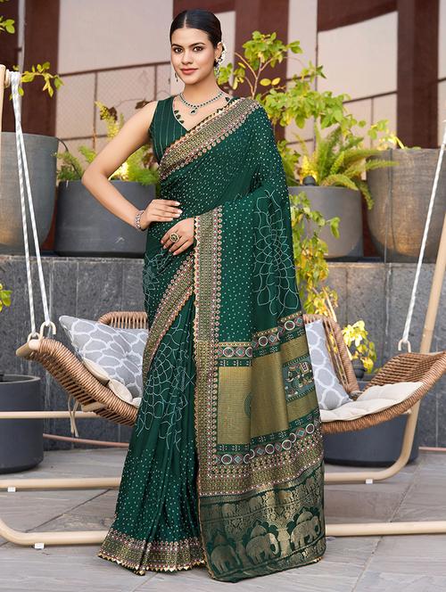 women printed bordered saree with blouse - 22000020 - Very Small Image - 1