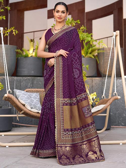 women printed bordered saree with blouse - 22000022 - Very Small Image - 1