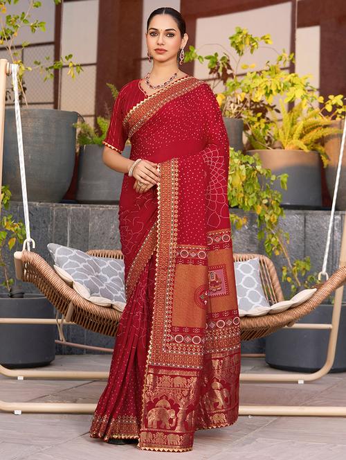 women printed bordered saree with blouse - 22000024 - Very Small Image - 1