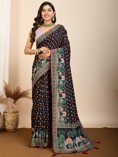 women self design bordered saree with blouse - 22000032 - Very Small Image - 1