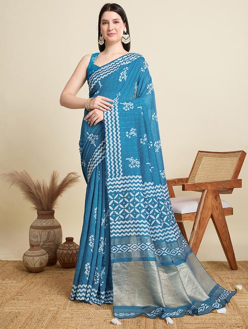 women printed casual wear saree with blouse - 22000038 - Very Small Image - 1