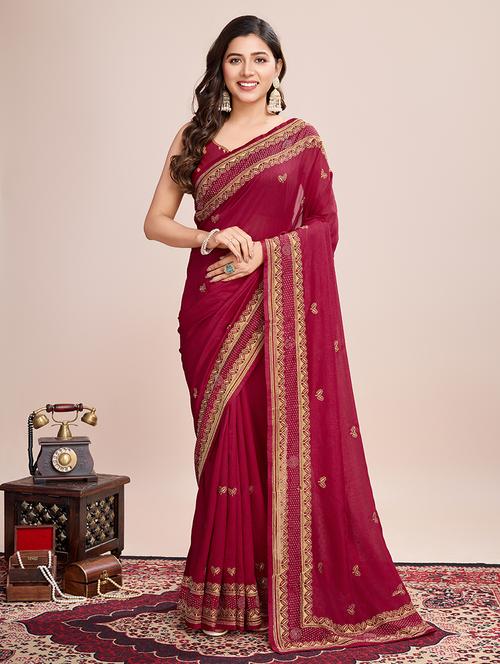 women solid with work zari work bordered saree with blouse - 22000070 - Very Small Image - 1