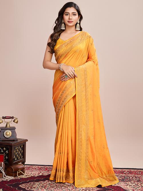 women solid with work zari work bordered saree with blouse - 22000075 - Very Small Image - 1