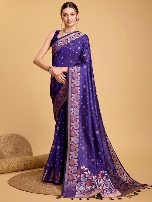 women floral banarasi saree with blouse - 22000079 - Very Small Image - 1