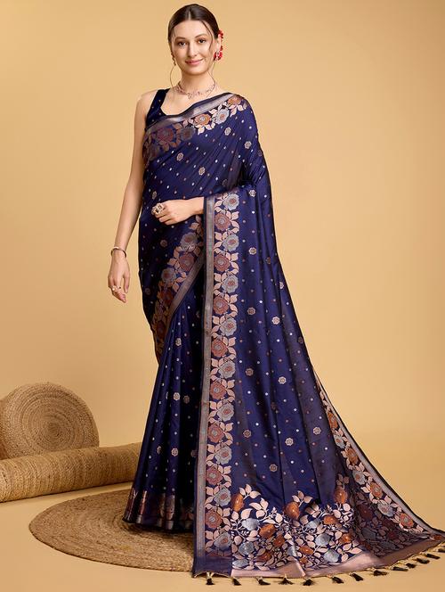 women floral banarasi saree with blouse - 22000080 - Very Small Image - 1