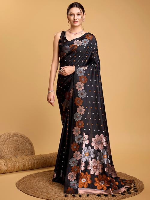 women floral banarasi saree with blouse - 22000082 - Very Small Image - 1