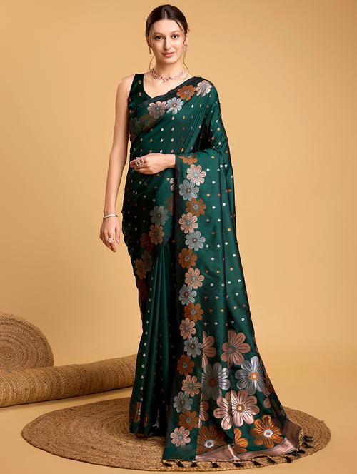 women floral banarasi saree with blouse - 22000083 - Very Small Image - 1