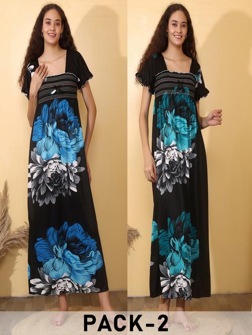 women pack of 2 floral print short sleeve nighty - 22000097 - Very Small Image - 1