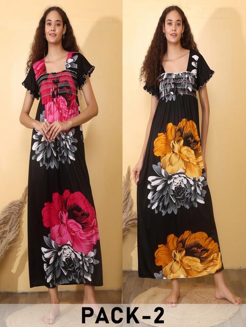 women pack of 2 floral print short sleeve nighty - 22000110 - Very Small Image - 1