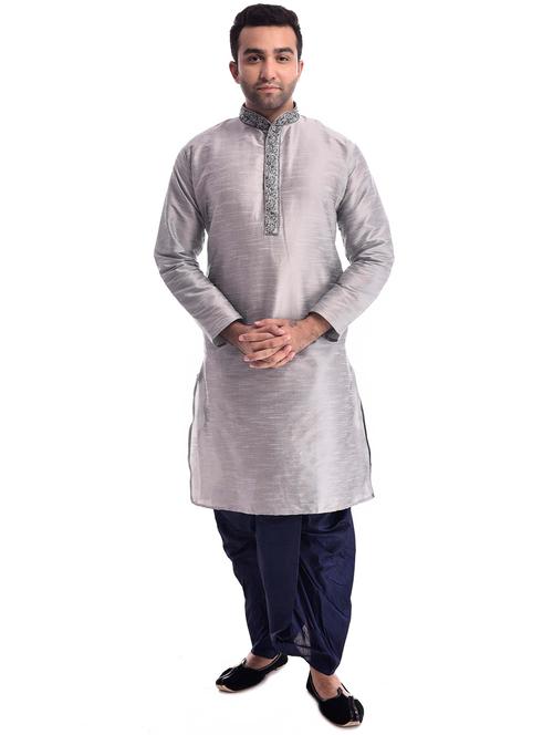 men solid mandarin neck dhoti kurta ethnic wear set - 22000123 - Very Small Image - 1