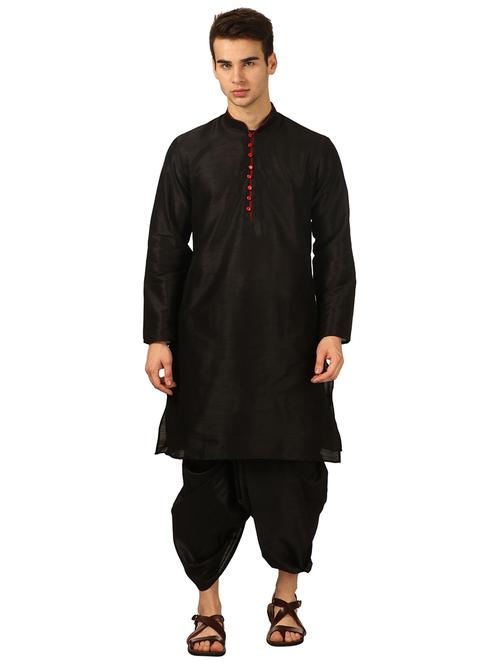 men solid mandarin neck dhoti kurta ethnic wear set - 22000126 - Very Small Image - 1