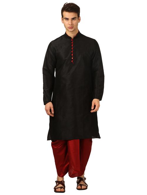 men solid mandarin neck dhoti kurta ethnic wear set - 22000127 - Very Small Image - 1