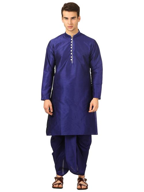 men solid mandarin neck dhoti kurta ethnic wear set - 22000141 - Very Small Image - 1