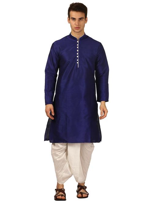 men solid mandarin neck dhoti kurta ethnic wear set - 22000142 - Very Small Image - 1