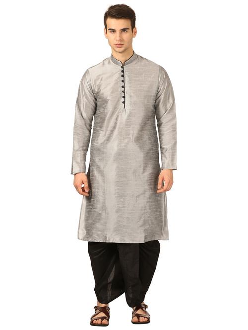 men solid mandarin neck dhoti kurta ethnic wear set - 22000143 - Very Small Image - 1