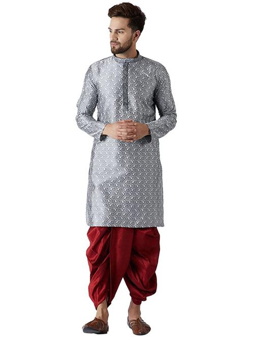 men self design mandarin neck dhoti kurta ethnic wear set - 22000160 - Very Small Image - 1