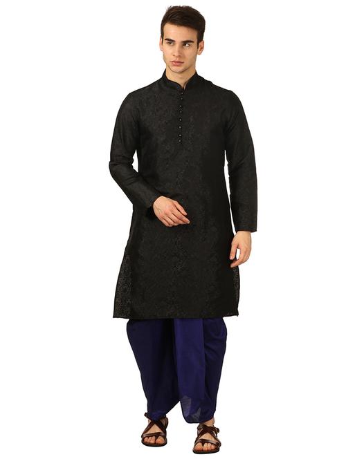 men self design mandarin neck dhoti kurta ethnic wear set - 22000172 - Very Small Image - 1