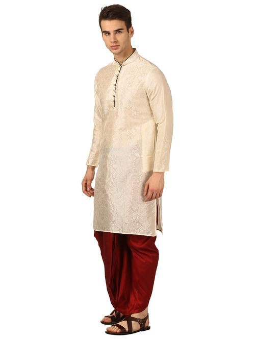 men self design mandarin neck dhoti kurta ethnic wear set - 22000175 - Very Small Image - 1