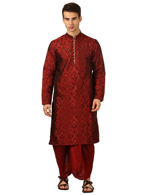 men self design mandarin neck dhoti kurta ethnic wear set - 22000179 - Very Small Image - 1