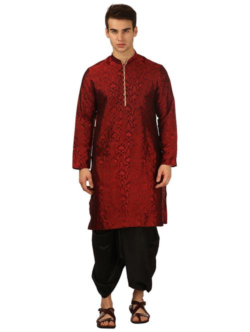 men self design mandarin neck dhoti kurta ethnic wear set - 22000180 - Very Small Image - 1