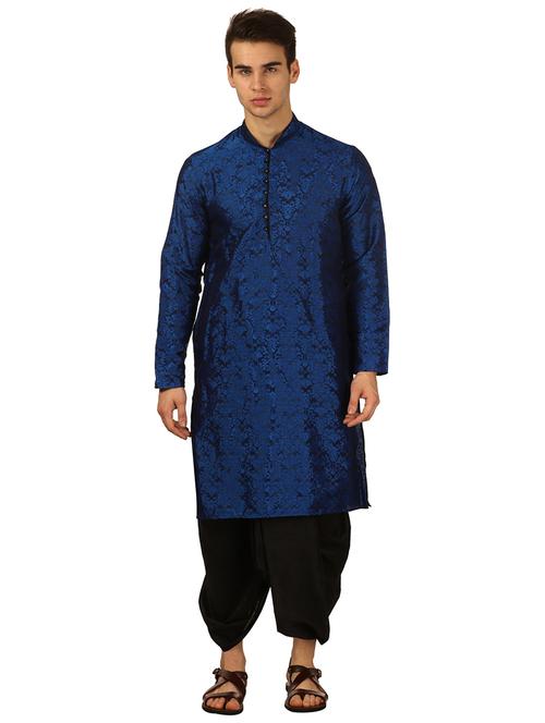 men self design mandarin neck dhoti kurta ethnic wear set - 22000181 - Very Small Image - 1