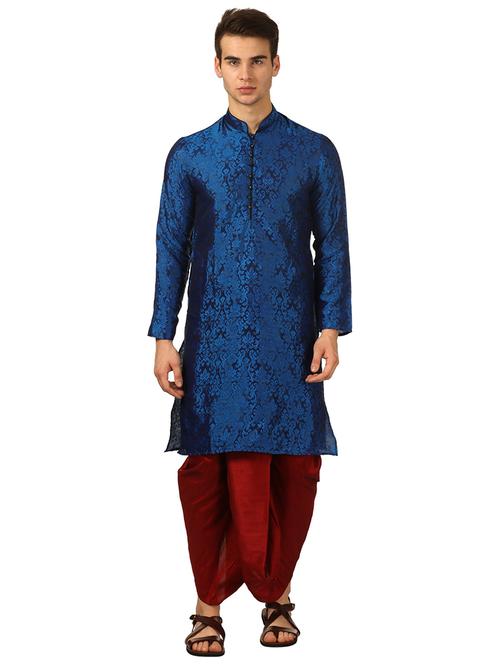men self design mandarin neck dhoti kurta ethnic wear set - 22000182 - Very Small Image - 1