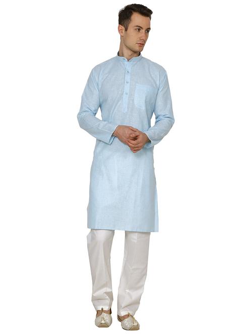 men solid mandarin neck kurta pyjama ethnic wear set - 22000187 - Very Small Image - 1