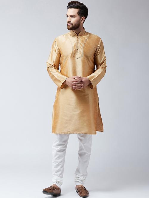 men solid mandarin neck kurta churidar ethnic wear set - 22000241 - Very Small Image - 1