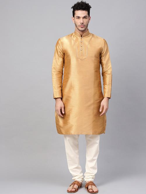 men solid mandarin neck kurta churidar ethnic wear set - 22000242 - Very Small Image - 1
