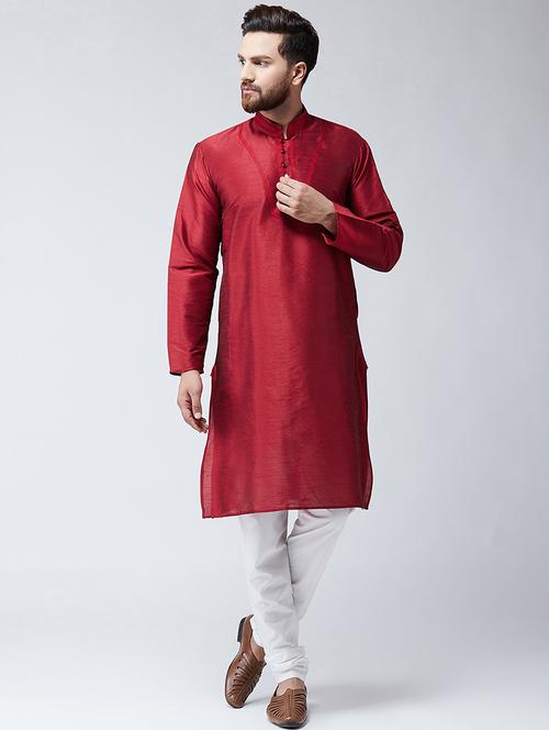 men solid mandarin neck kurta churidar ethnic wear set - 22000243 - Very Small Image - 1
