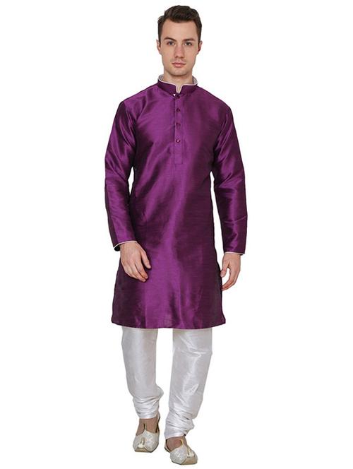 men solid mandarin neck kurta churidar ethnic wear set - 22000244 - Very Small Image - 1