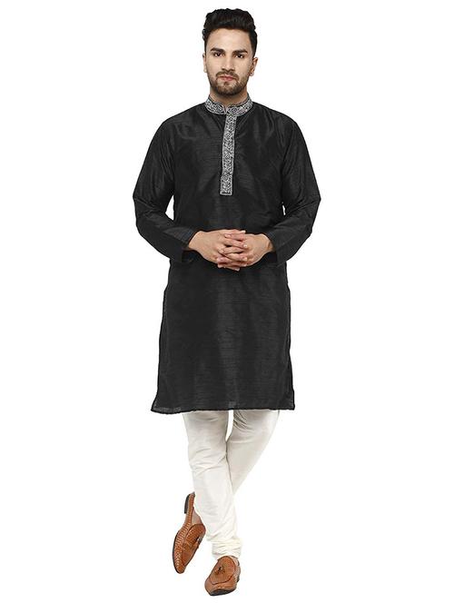 men solid mandarin neck kurta churidar ethnic wear set - 22000246 - Very Small Image - 1