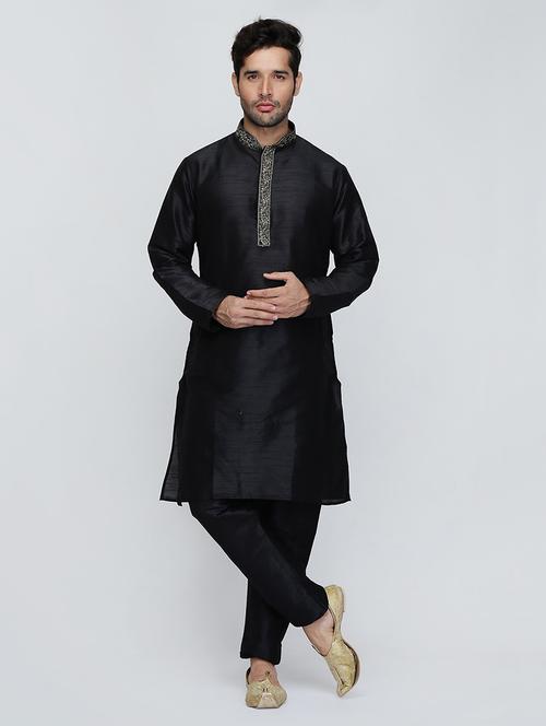men solid mandarin neck kurta churidar ethnic wear set - 22000247 - Very Small Image - 1
