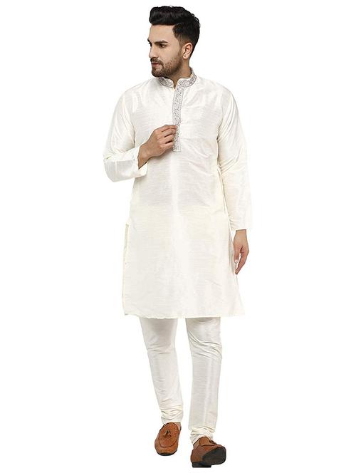 men solid mandarin neck kurta churidar ethnic wear set - 22000249 - Very Small Image - 1
