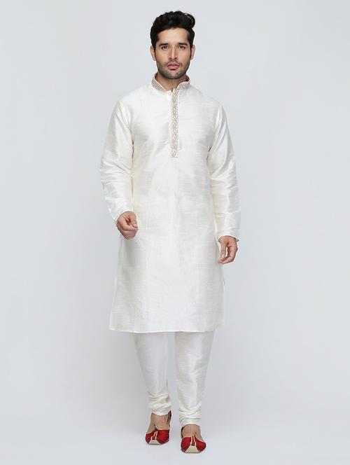 men solid mandarin neck kurta churidar ethnic wear set - 22000250 - Very Small Image - 1