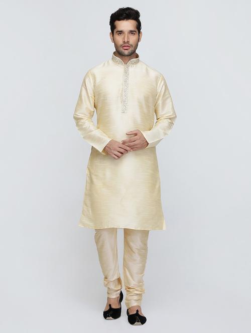 men solid mandarin neck kurta churidar ethnic wear set - 22000251 - Very Small Image - 1