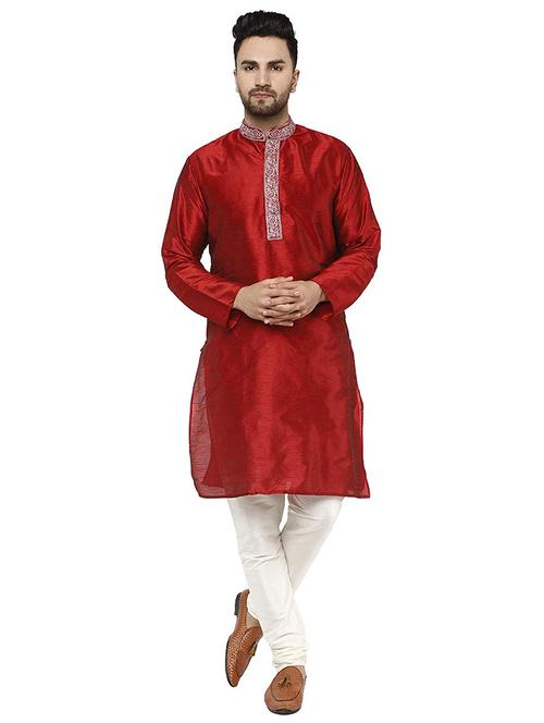 men solid mandarin neck kurta churidar ethnic wear set - 22000252 - Very Small Image - 1