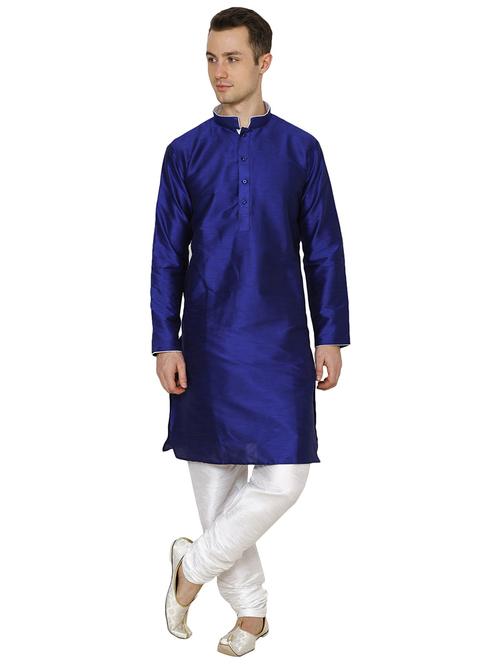 men solid mandarin neck kurta churidar ethnic wear set - 22000255 - Very Small Image - 1