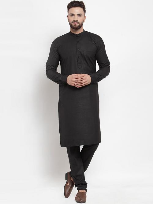 men solid mandarin neck kurta churidar ethnic wear set - 22000273 - Very Small Image - 1