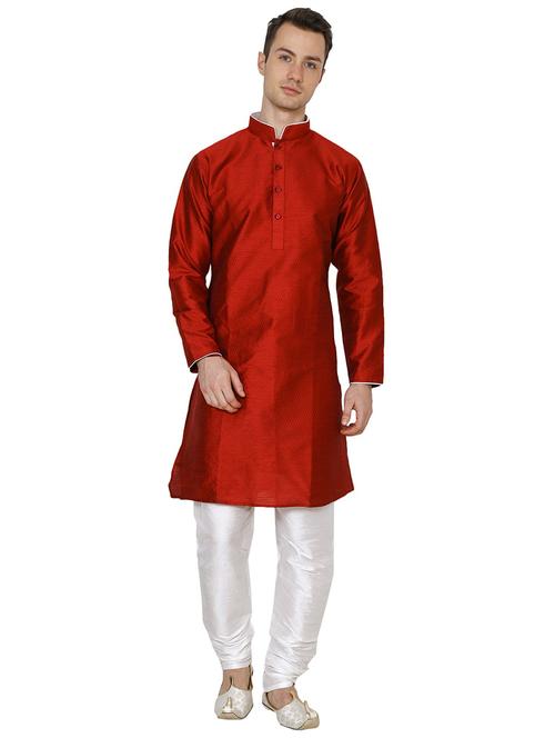 men self design mandarin neck kurta churidar ethnic wear set - 22000275 - Very Small Image - 1