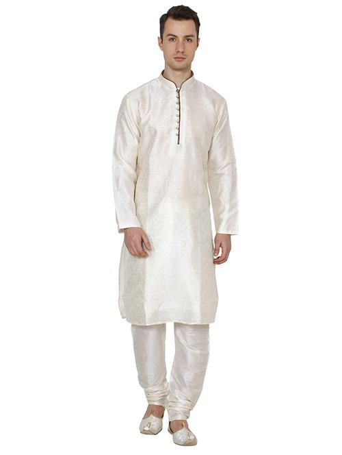 men self design mandarin neck kurta churidar ethnic wear set - 22000288 - Very Small Image - 1