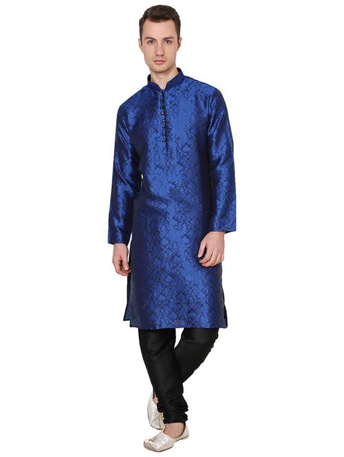 men self design mandarin neck kurta churidar ethnic wear set - 22000289 - Very Small Image - 1