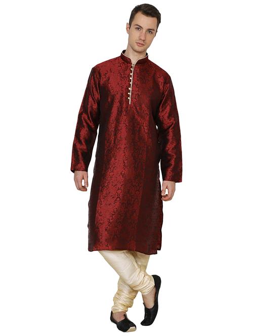 men self design mandarin neck kurta churidar ethnic wear set - 22000290 - Very Small Image - 1