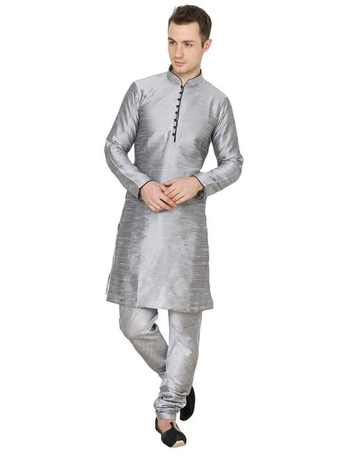 men solid mandarin neck kurta churidar ethnic wear set - 22000297 - Very Small Image - 1