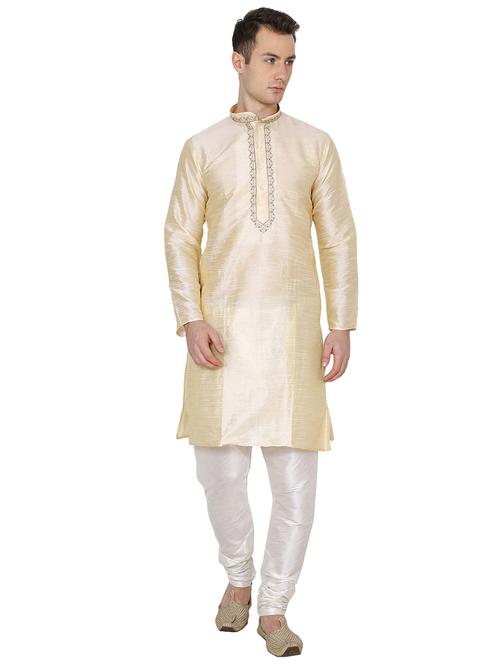 men solid mandarin neck kurta churidar ethnic wear set - 22000298 - Very Small Image - 1