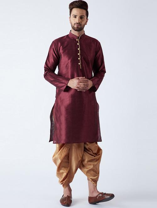 men solid mandarin neck dhoti kurta ethnic wear set - 22000299 - Very Small Image - 1