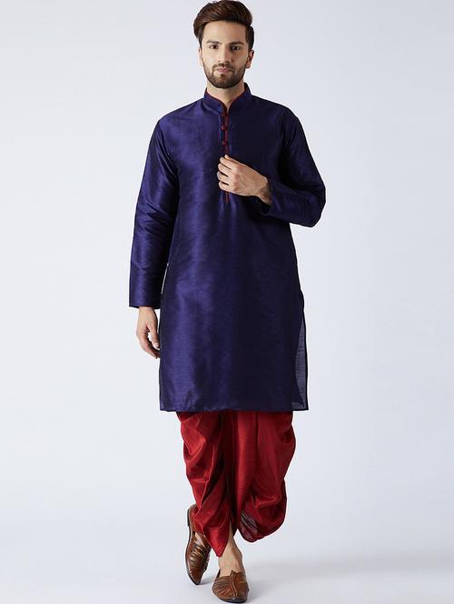 men solid mandarin neck dhoti kurta ethnic wear set - 22000301 - Very Small Image - 1