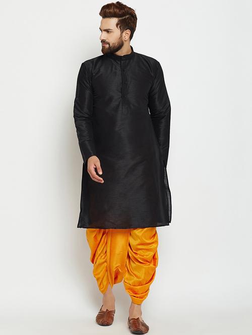 men solid mandarin neck dhoti kurta ethnic wear set - 22000302 - Very Small Image - 1