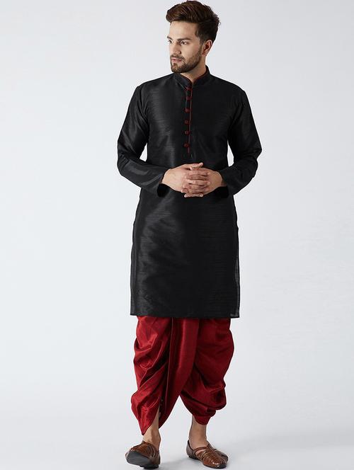men solid mandarin neck dhoti kurta ethnic wear set - 22000303 - Very Small Image - 1