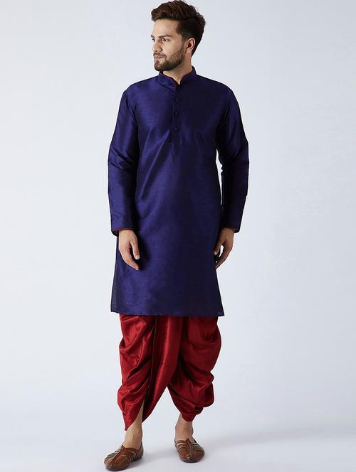 men solid mandarin neck dhoti kurta ethnic wear set - 22000304 - Very Small Image - 1